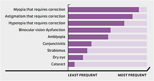 FIGURE 1. Optometrists ranked ophthalmic conditions from most to least frequent.